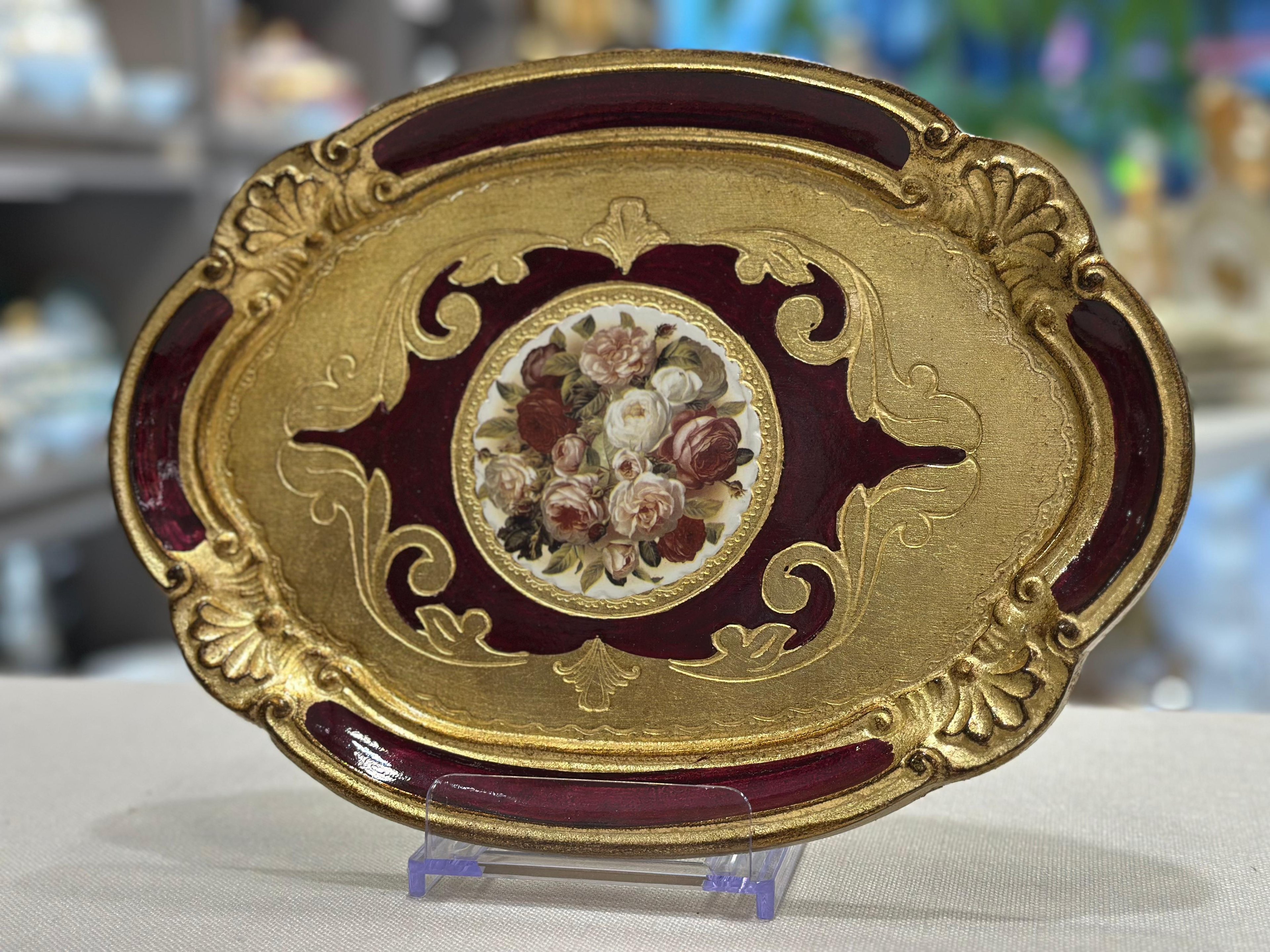 L&M Oval Çiçekli El Yapımı Küçük Gül Ağacı Tepsi (22x30 cm)