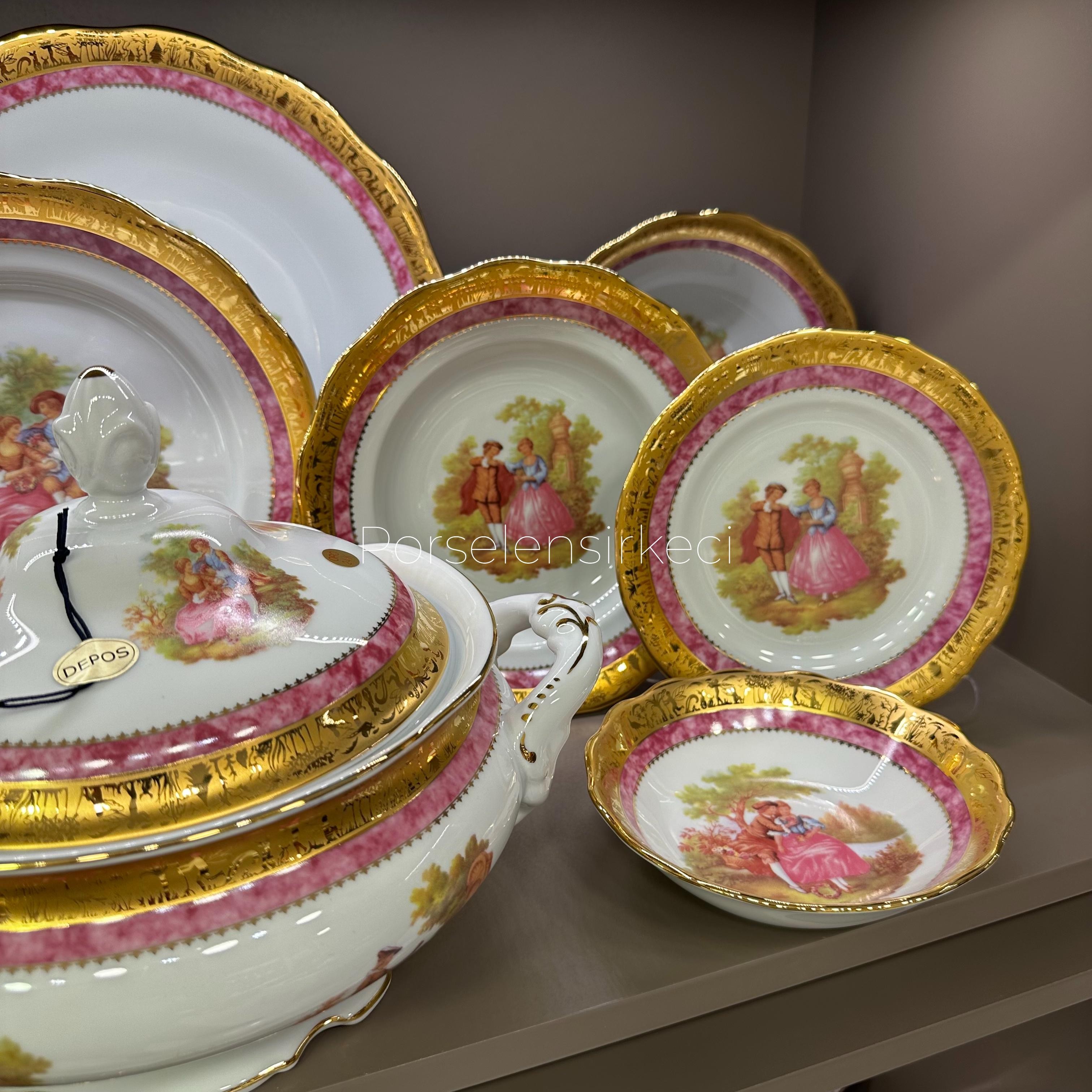 Depos T. Limoges Fragonard Pink 60 Parça 12 Kişilik Yemek Takımı