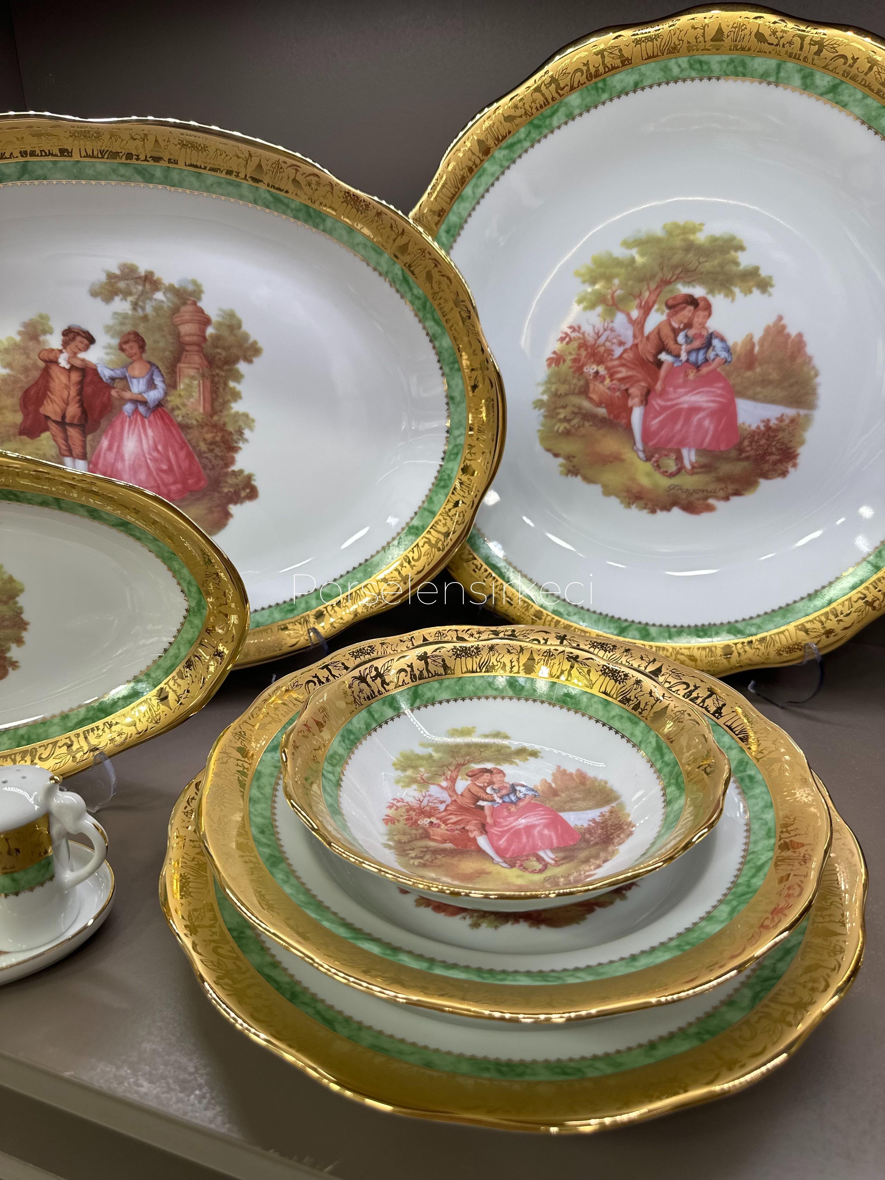 Depos T. Limoges Fragonard Green 60 Parça 12 Kişilik Yemek Takımı