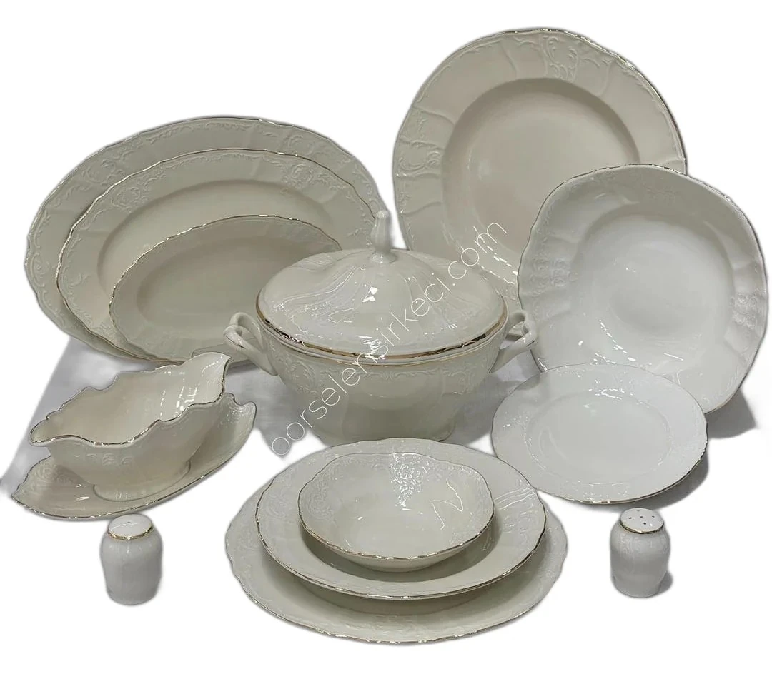 Bernadotte Bant Altın 58 Parça 12 Kişilik Porselen Yemek Takımı