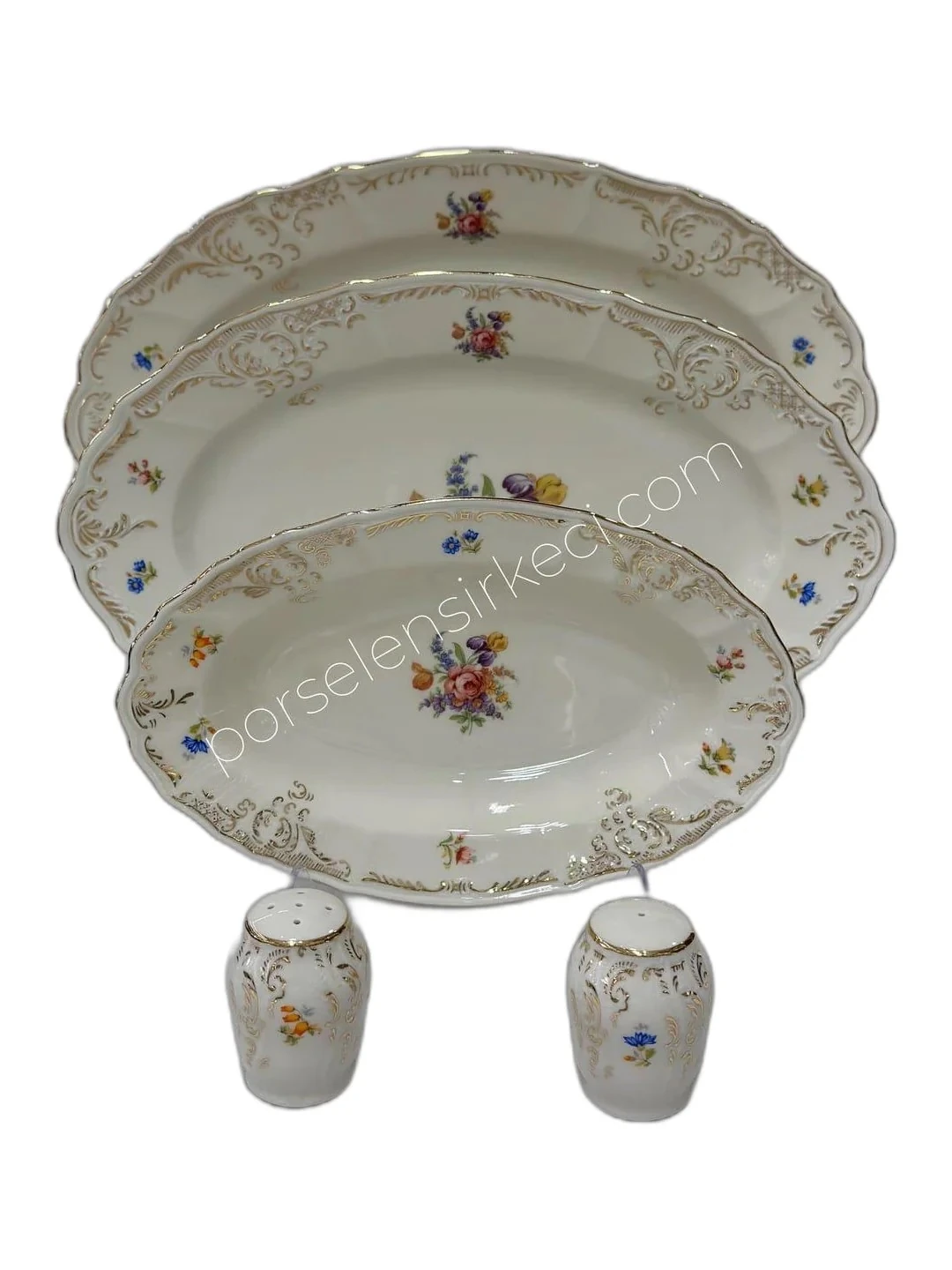 Bernadotte İngiliz Altın Pembe Çiçek 77 Parça 12 Kişilik Yemek Takımı