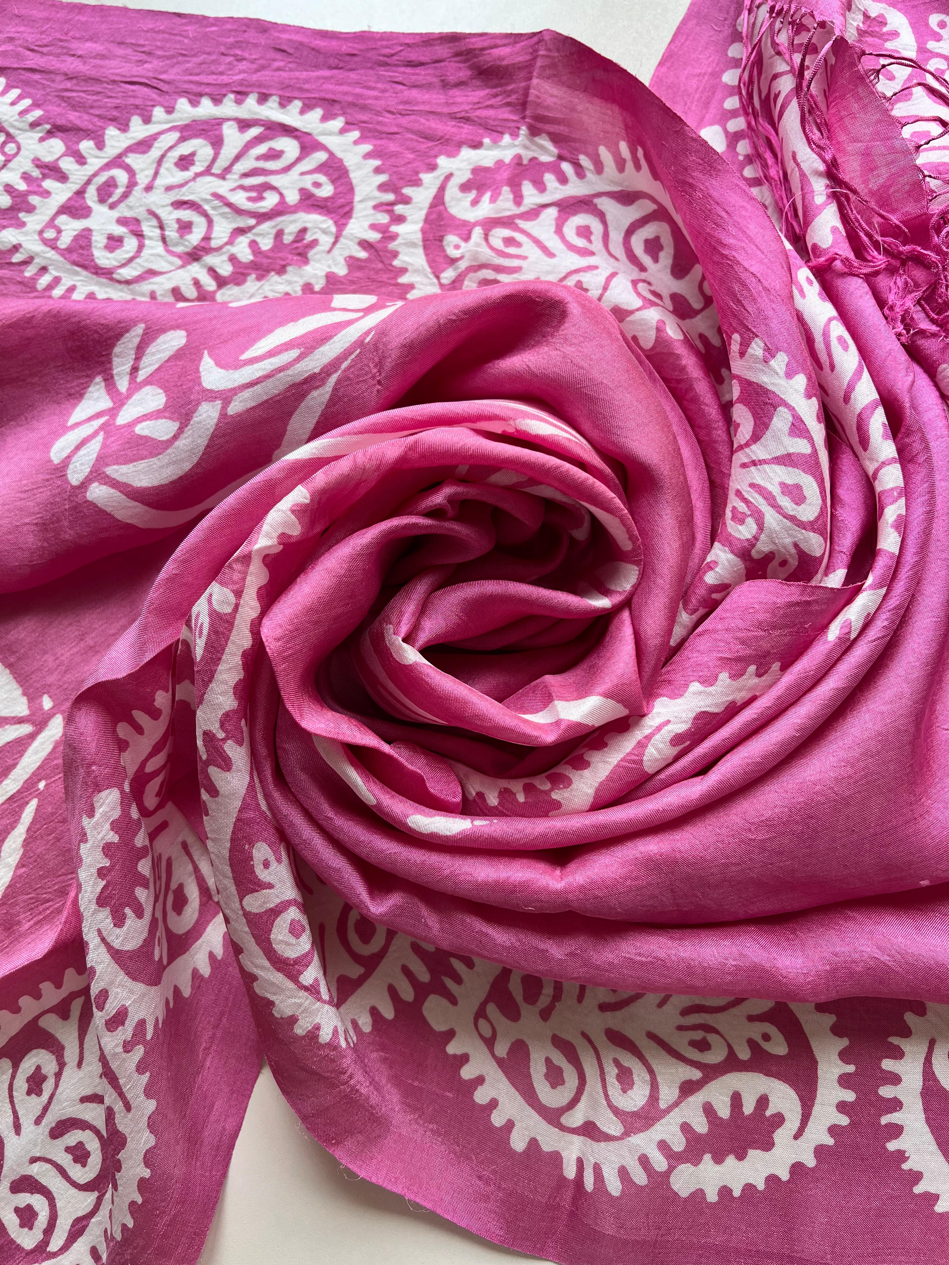 Koyu Pembe Saf Koza İpek Kelagayi Şal 190x70