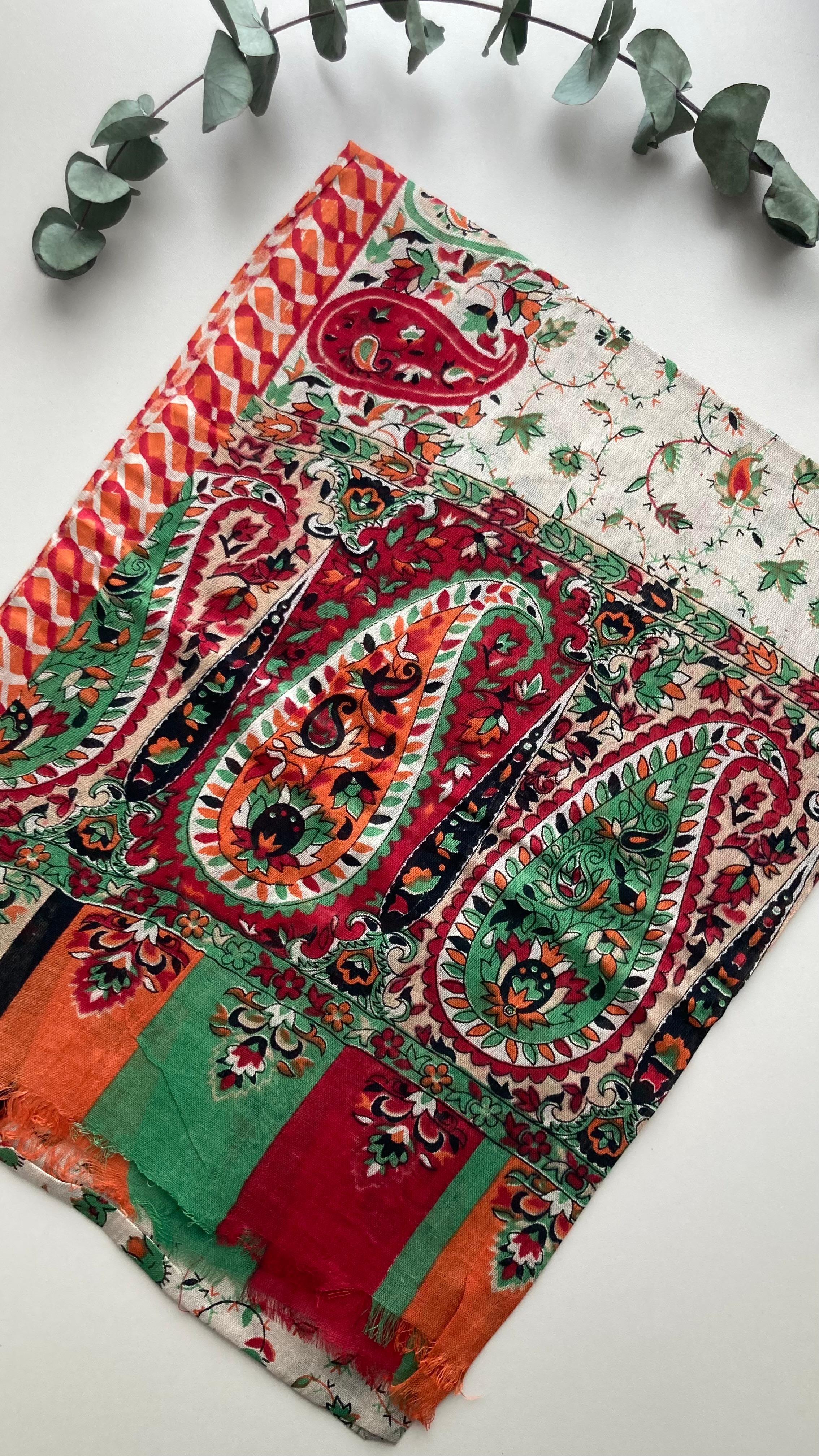 Turuncu Bej Etnik Desen Pamuk Şal 180*70