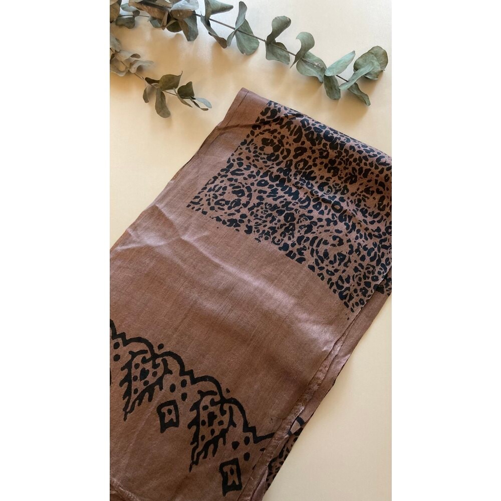 Ağaç Kabuğu Leopar İpek Şal