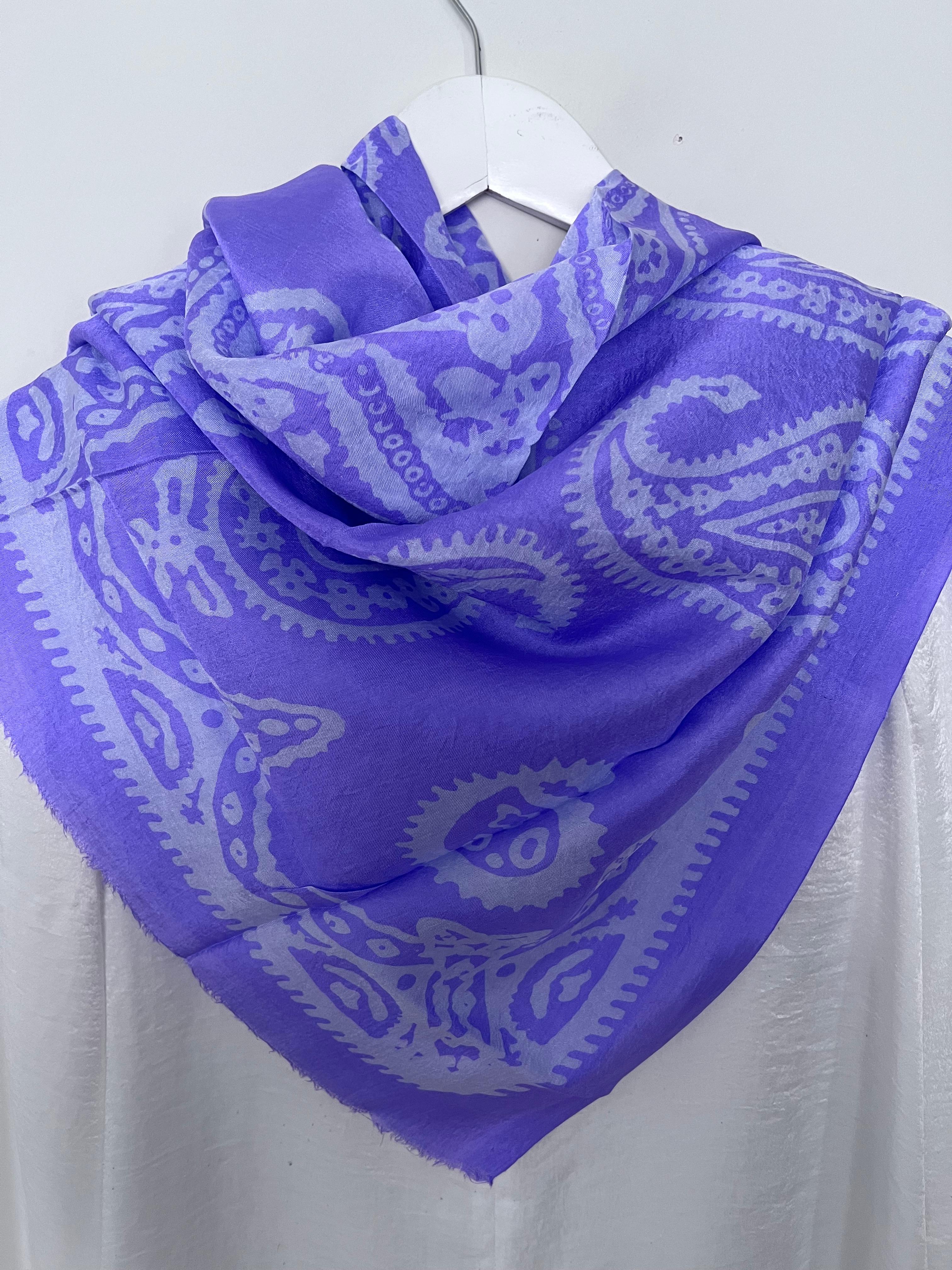 Lila Saf Koza İpek Kelagayi Eşarp 150x150