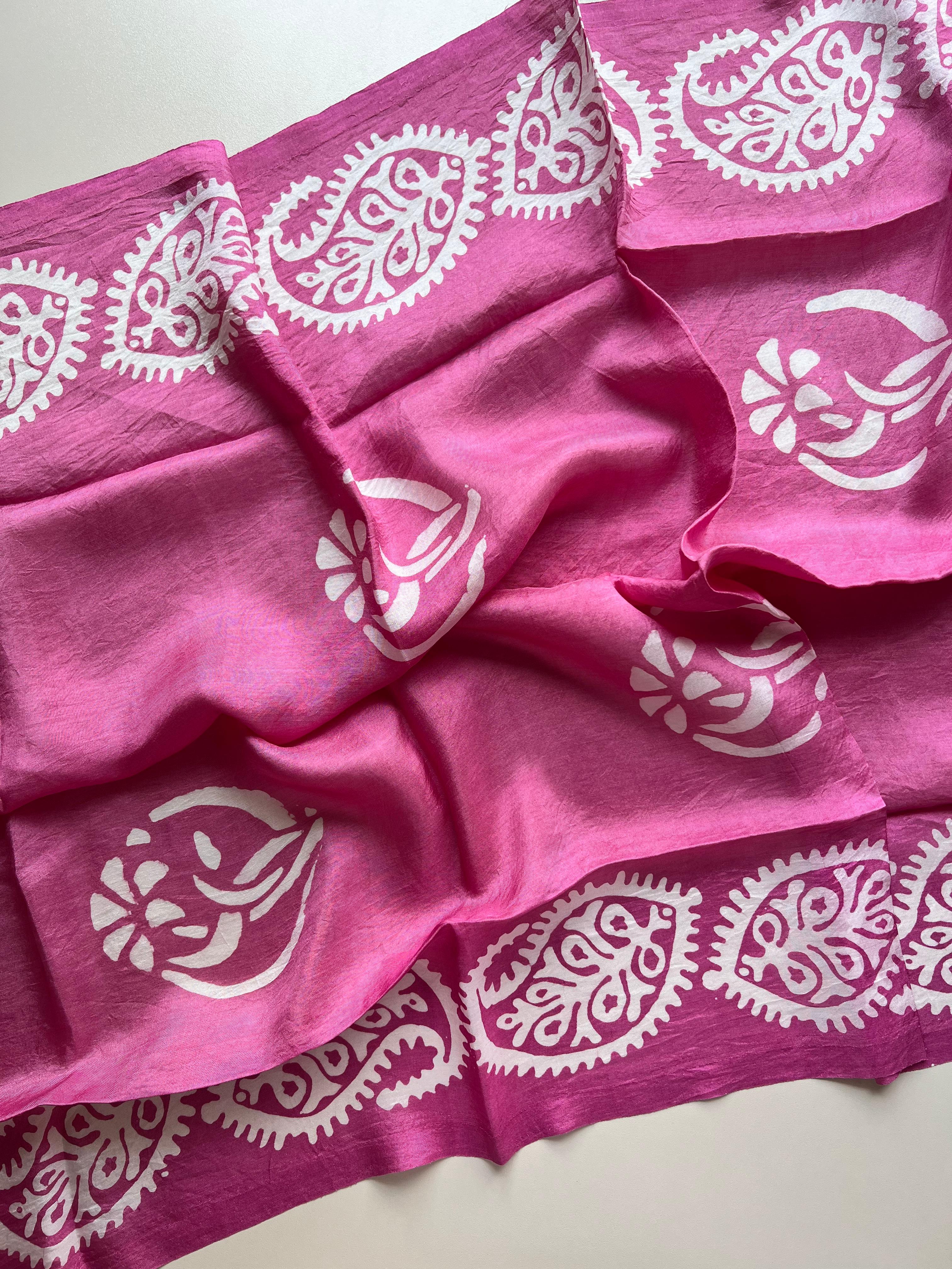 Koyu Pembe Saf Koza İpek Kelagayi Şal 190x70