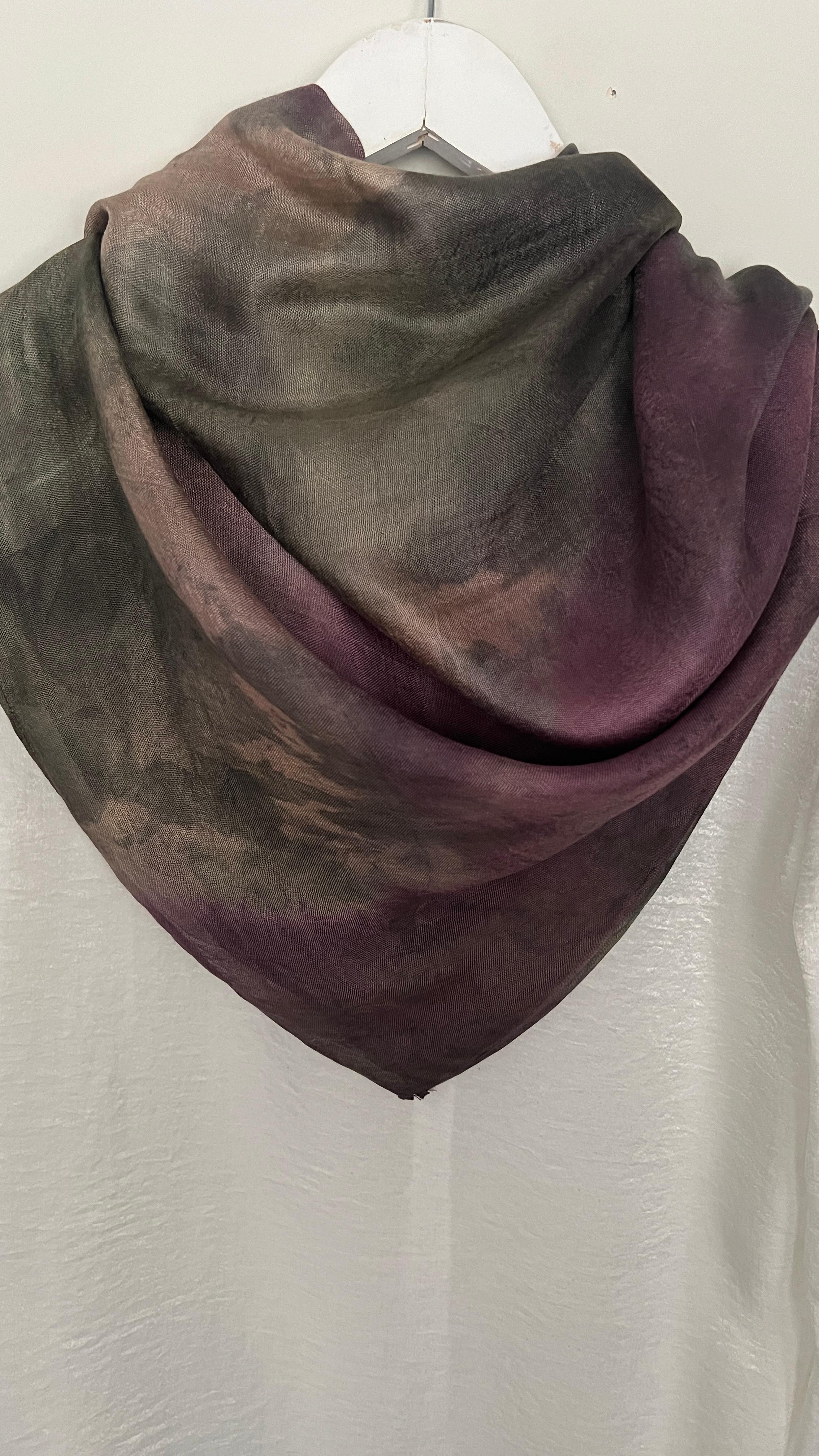 Mürdüm Haki Ebruli Eşarp 130x130
