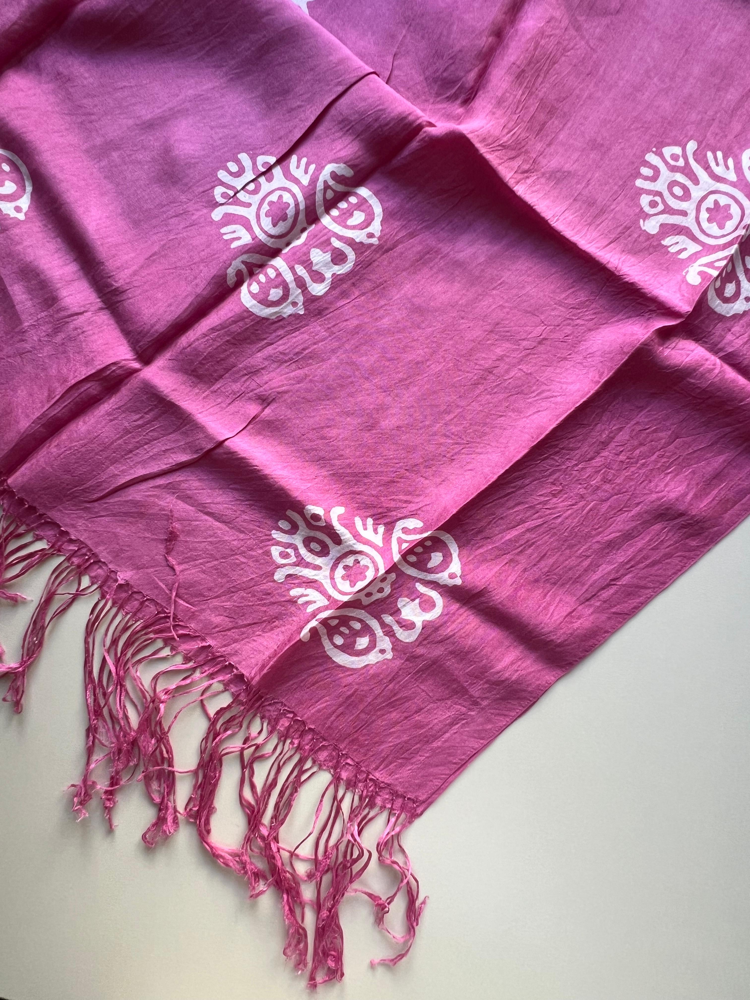 Pembe Saf Koza İpek Kelagayi Şal 190x70
