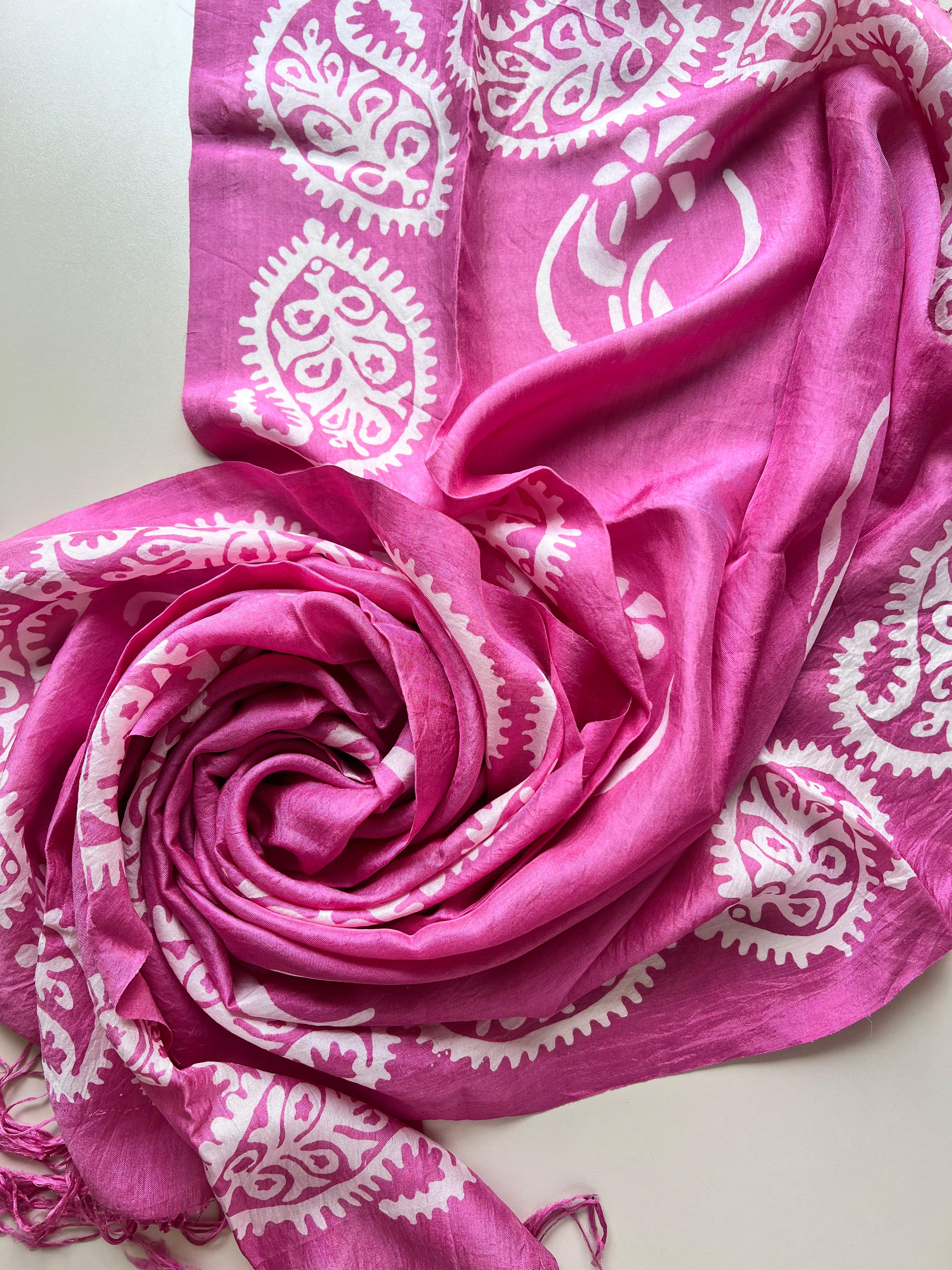 Koyu Pembe Saf Koza İpek Kelagayi Şal 190x70