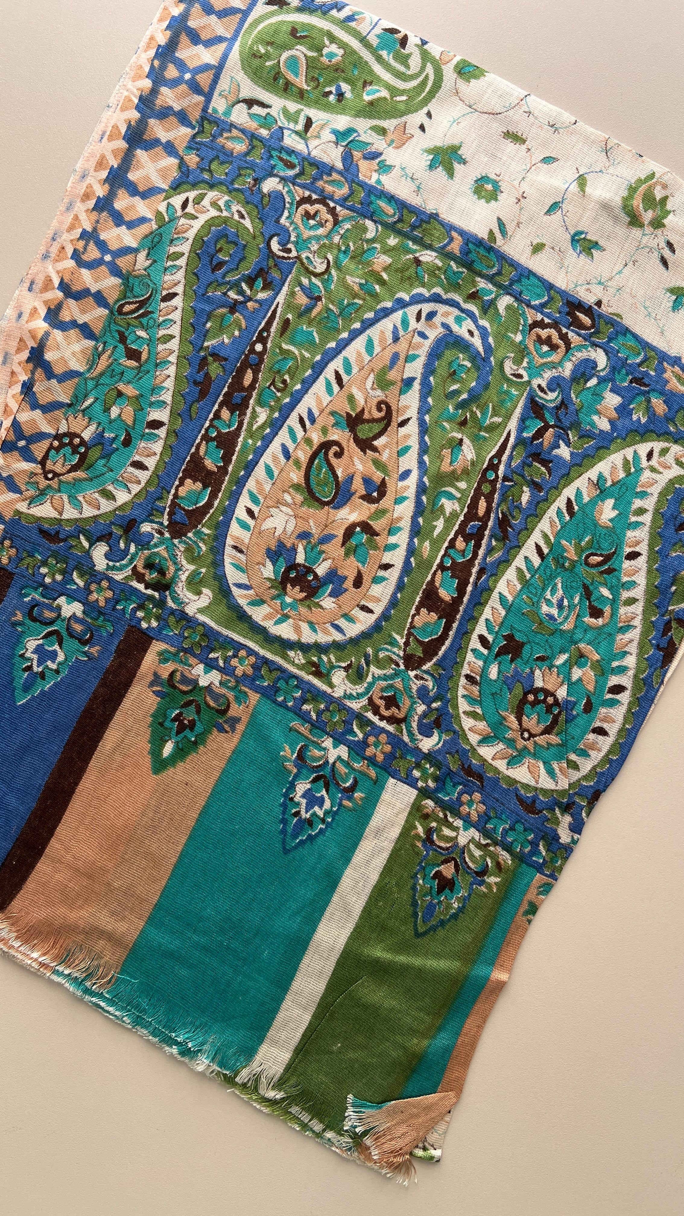 Yeşil Bej Pamuk Şal 180*70