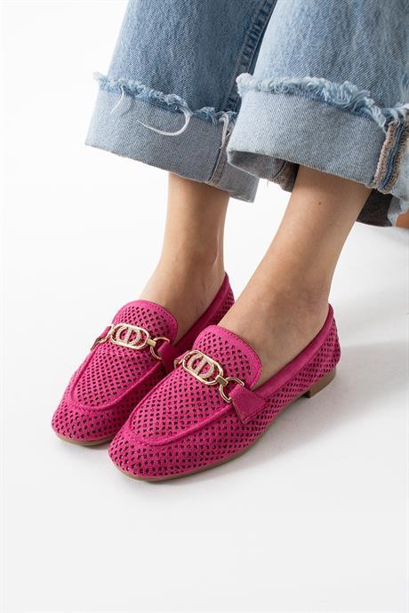 Kadın Yazlık Delikli Loafer Günlük Ayakkabı Sariva Fuşya