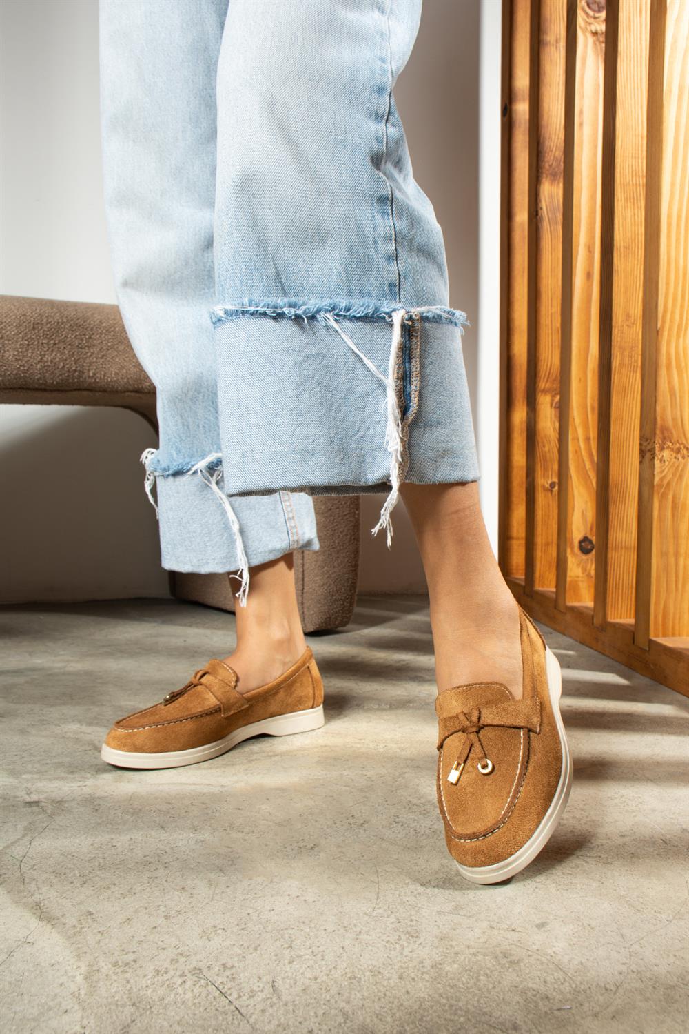 Woller Taba Loafer Süet Kadın Ayakkabı