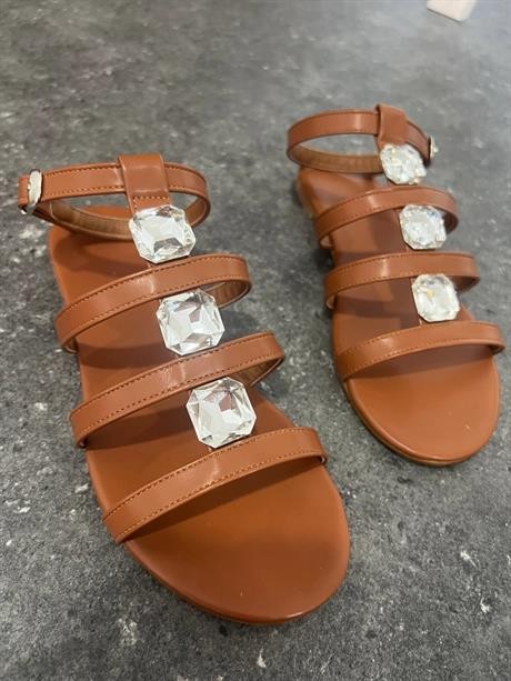 Hola Taba Mat Taş Detay Kemerli Düz Taban Kadın Sandalet