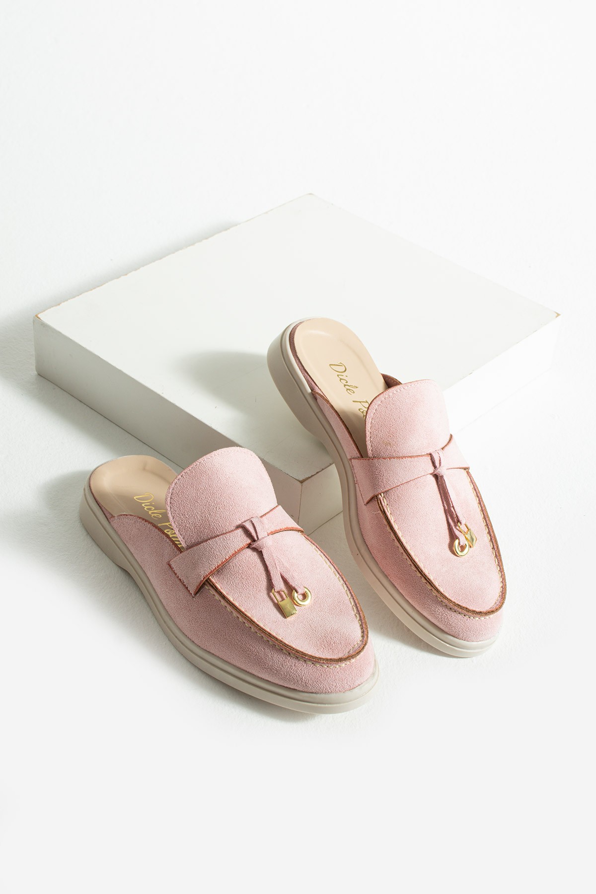 Kadın Pudra Süet Slip-On Loafer Kadın Terlik Luna