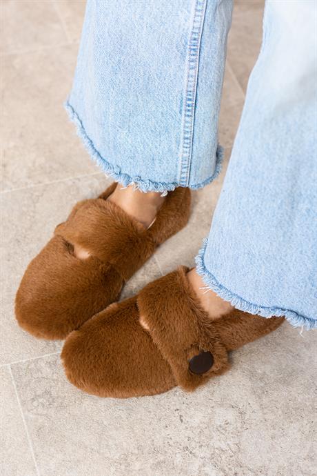 KADIN Olly Taba Cırtlı Detay Kadın Tüylü Peluş Babet
