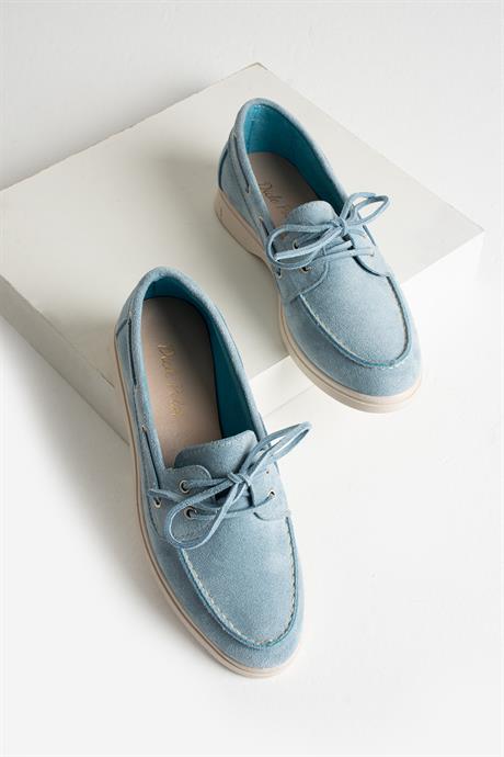 Kadın Bebemavi Süet Düz Taban Bağcıklı Loafer Günlük Ayakkabı Bonk