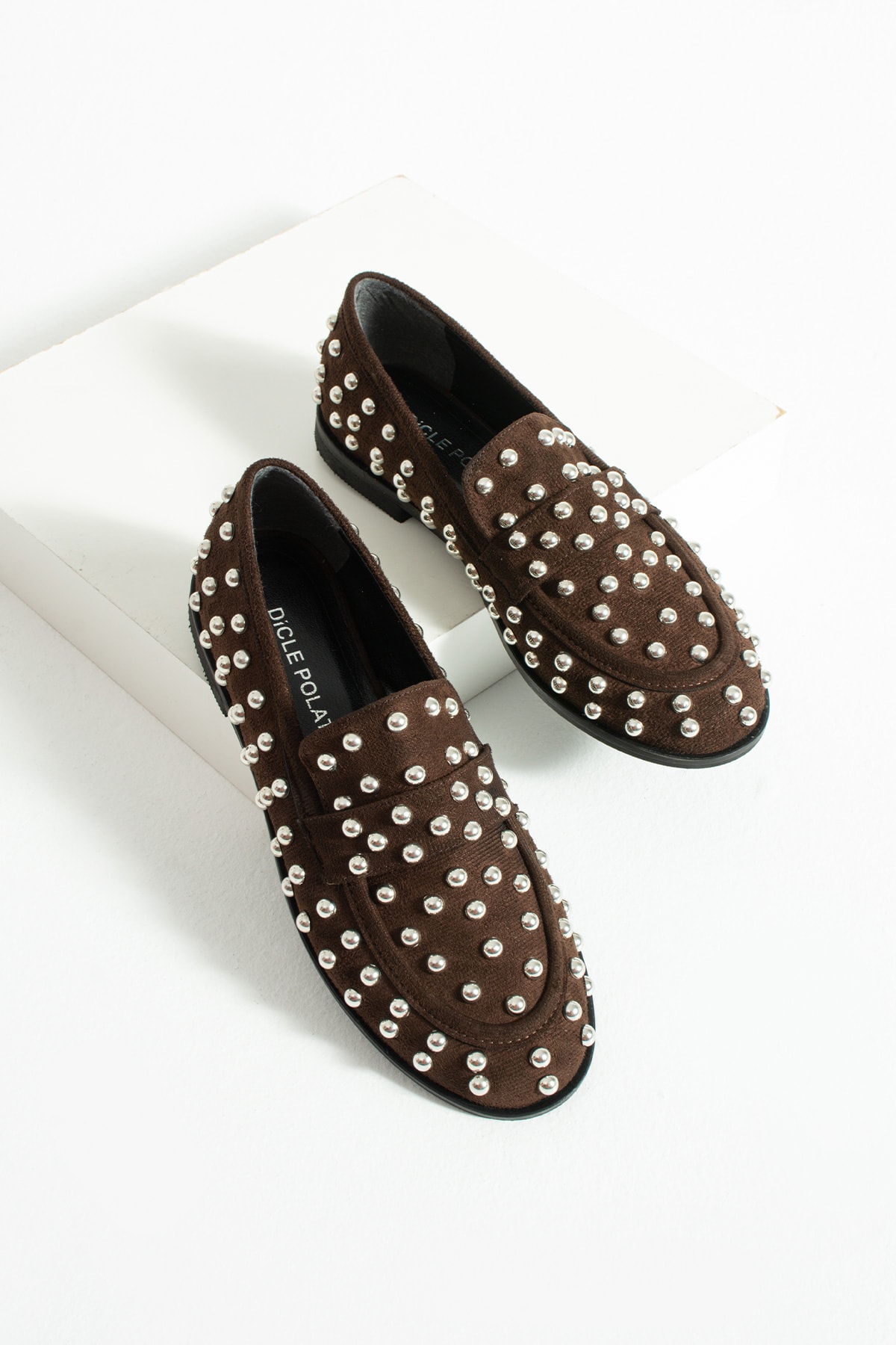 Kadın Kahve Süet Zımbalı Loafer Ayakkabı Bold