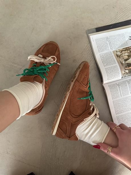 Kadın Taba Hakiki Deri Süet Çift Bağcıklı Renkli Sneaker Spor Ayakkabı Olessa