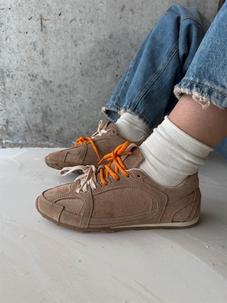 Kadın Vizon Hakiki Deri Süet Çift Bağcıklı Renkli Sneaker Spor Ayakkabı Olessa