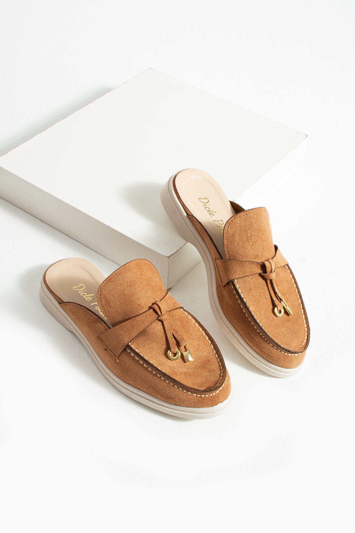 Kadın Taba Süet Slip-On Loafer Kadın Terlik Luna