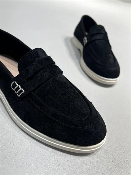 Siyah Süet Loafer Günlük Ayakkabı Kadın Gabby