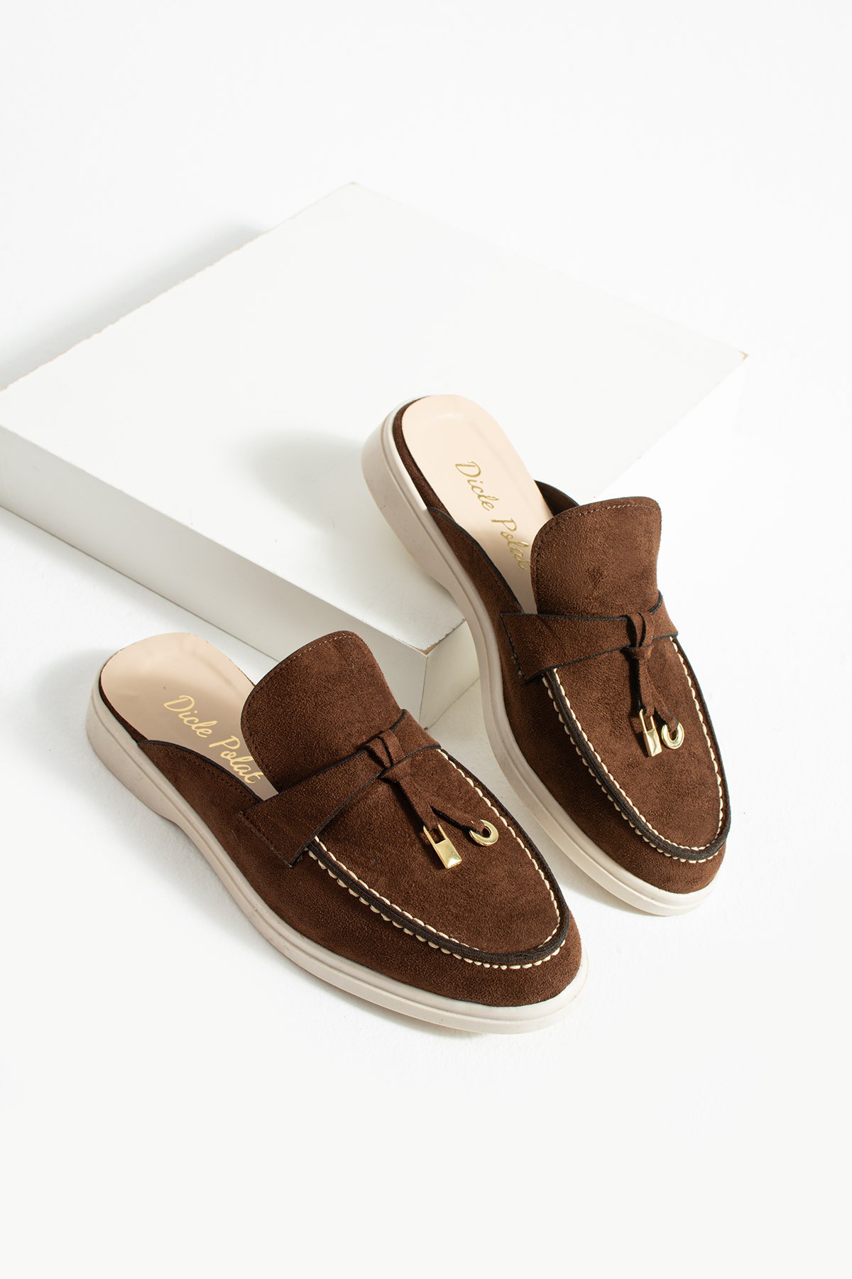 Kadın Kahve Süet Slip-On Loafer Kadın Terlik Luna