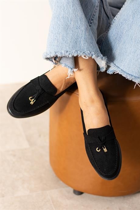Woller Siyah Loafer Süet Kadın Ayakkabı