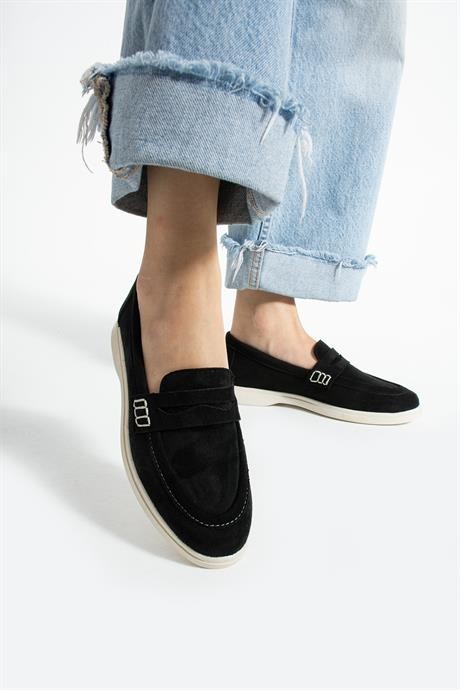 Siyah Süet Loafer Günlük Ayakkabı Kadın Gabby