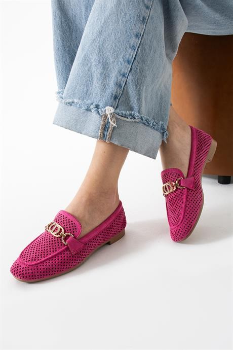 Kadın Yazlık Delikli Loafer Günlük Ayakkabı Sariva Fuşya