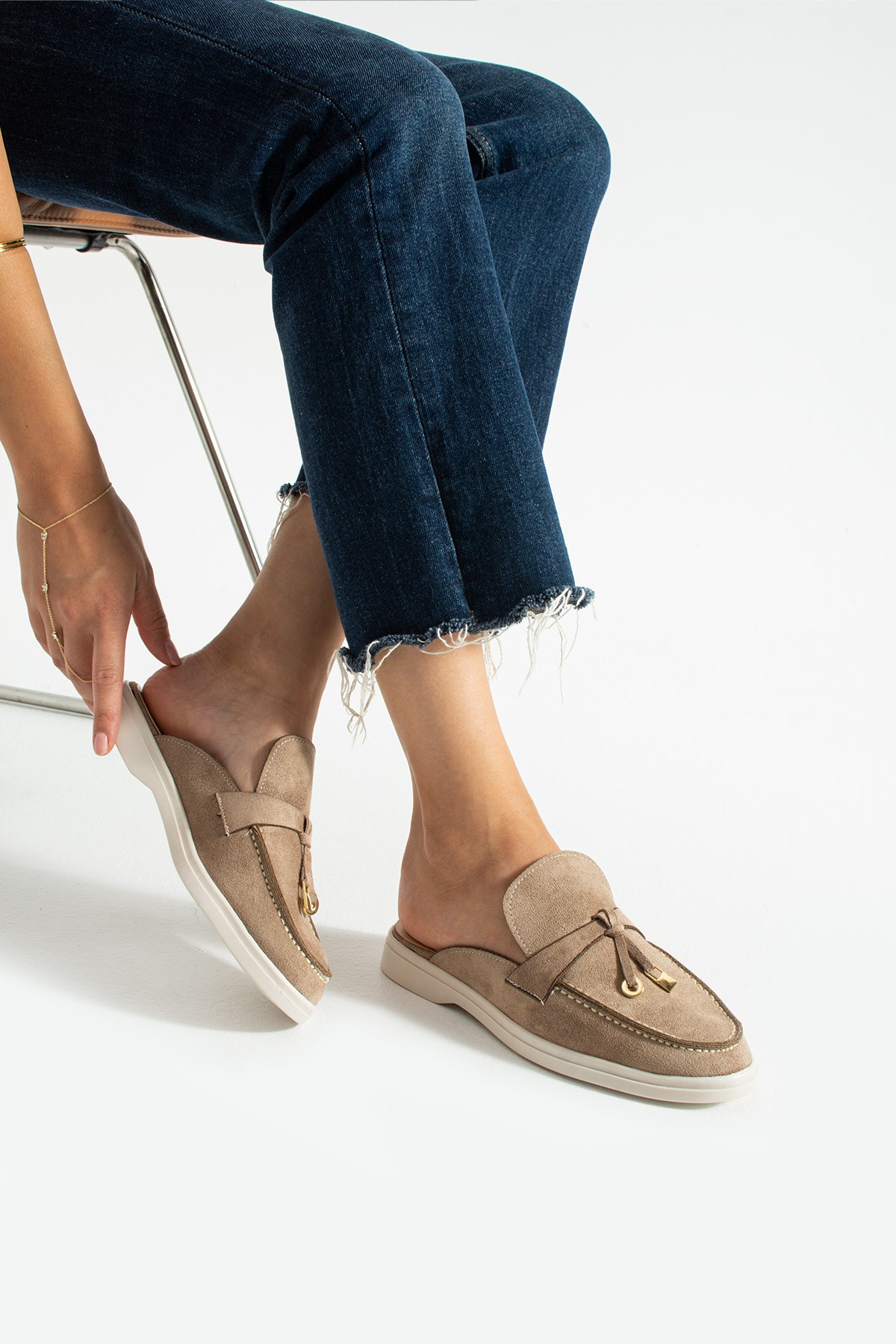 Kadın Vizon Süet Slip-On Loafer Kadın Terlik Luna
