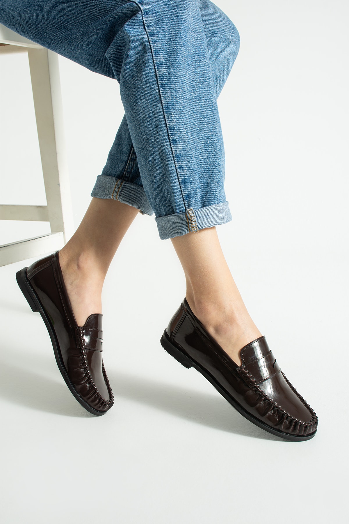 Kadın Kahve Rugan Loafer Günlük Ayakkabı Saraçlı Düz Taban Verna