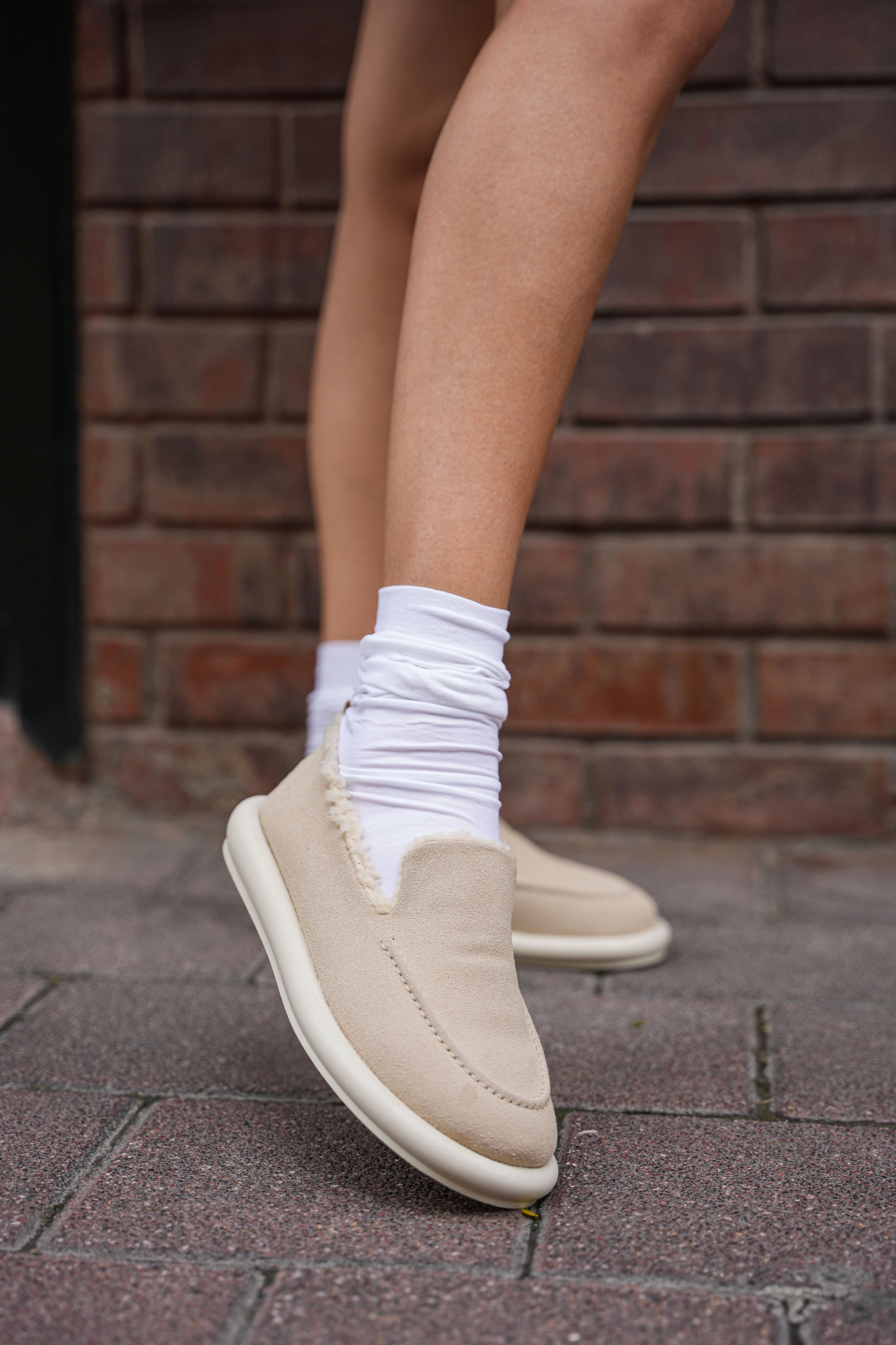  Kadın Süet Loafer Makosen  Günlük Ayakkabı Tornus Bej