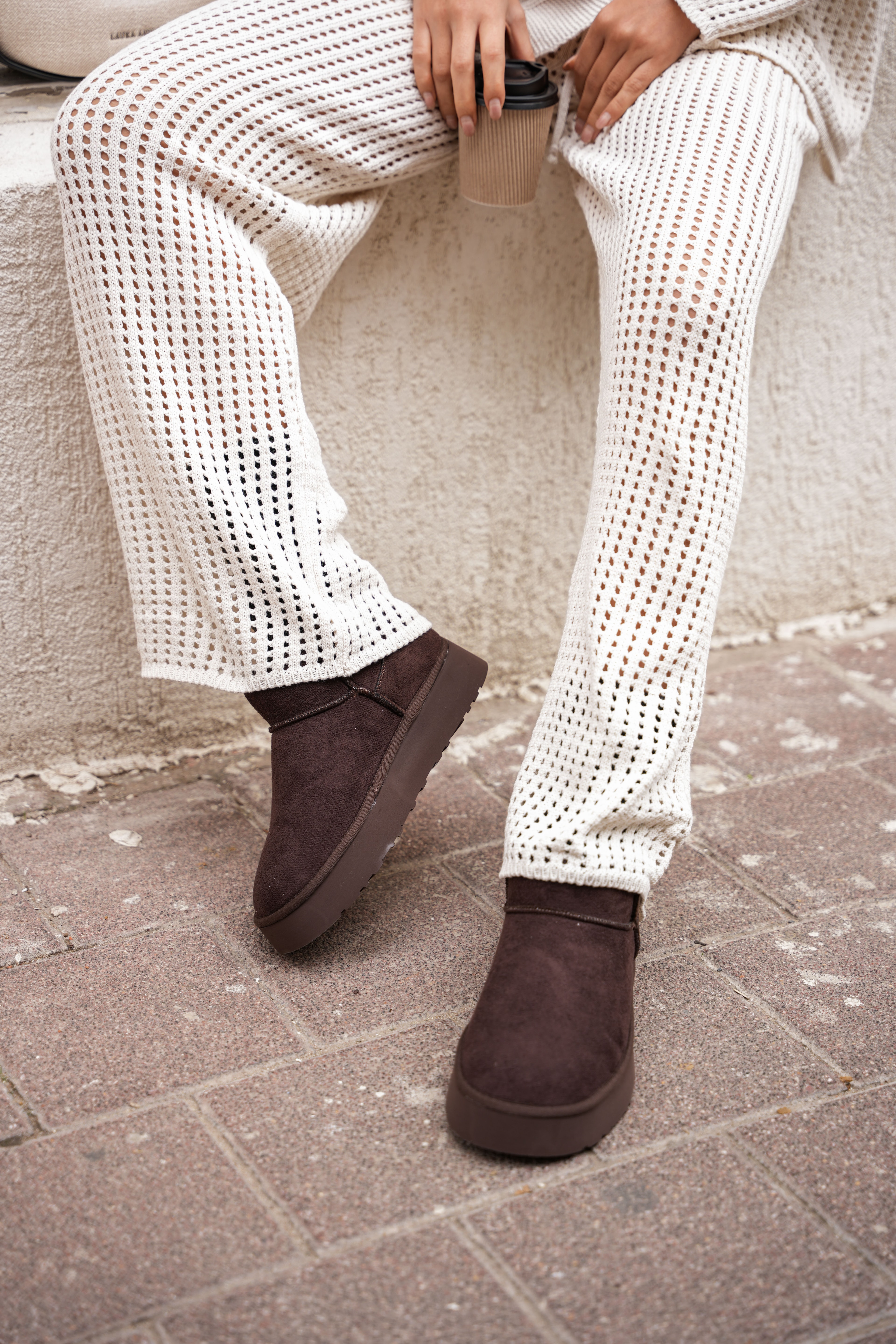 Kadın Mini Kahve Süet Içi Kürklü Kalın Taban Kadın Bot Perissa