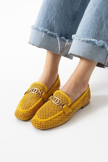 Kadın Yazlık Delikli Loafer Günlük Ayakkabı Sariva Hardal