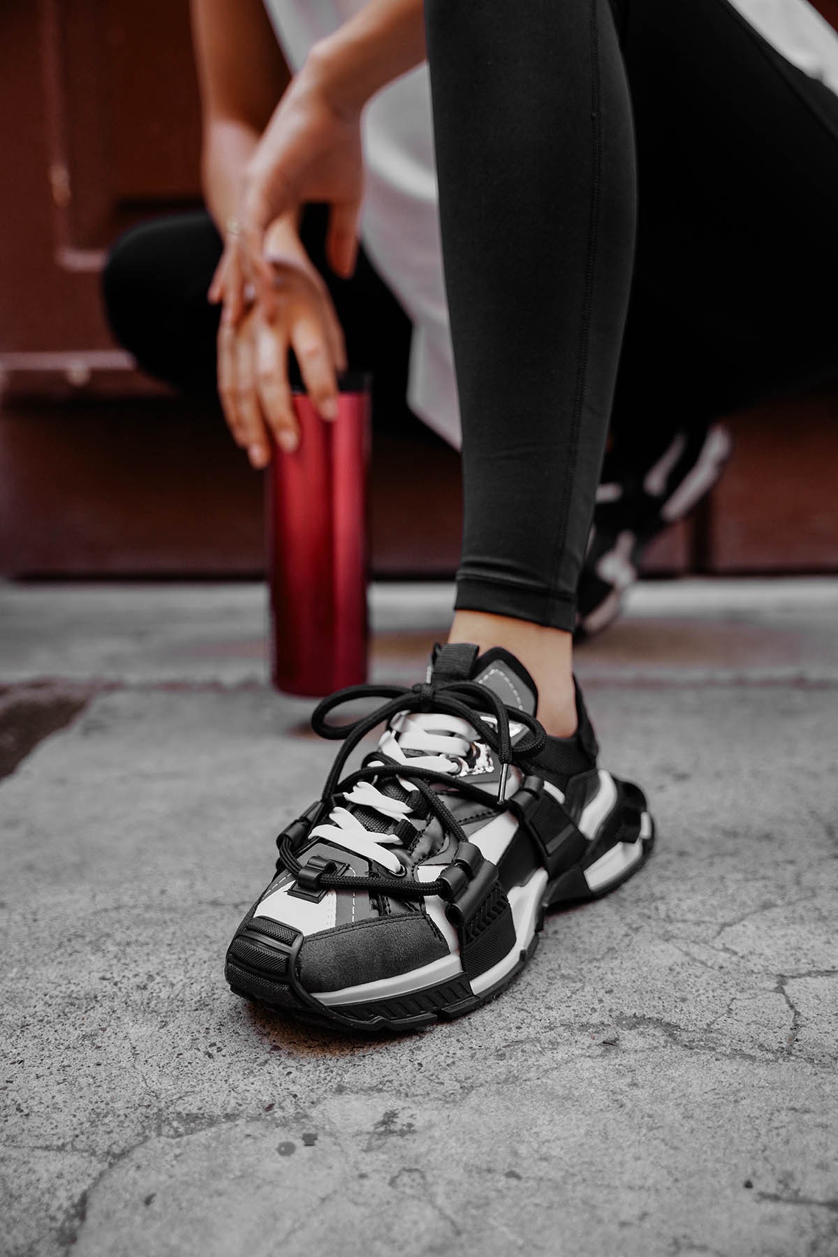 Kadın lopez Siyah Beyaz Bağcık Detaylı Sneaker Spor Ayakkabı