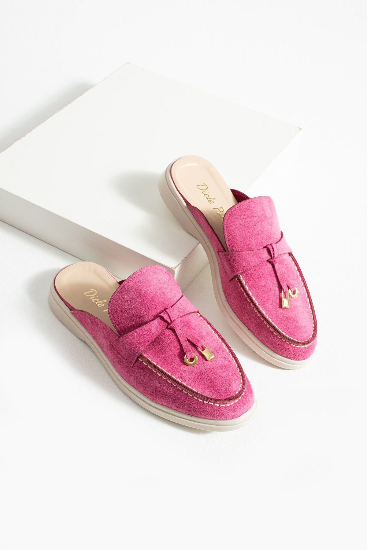 Kadın Fuşya Süet Slip-On Loafer Kadın Terlik Luna