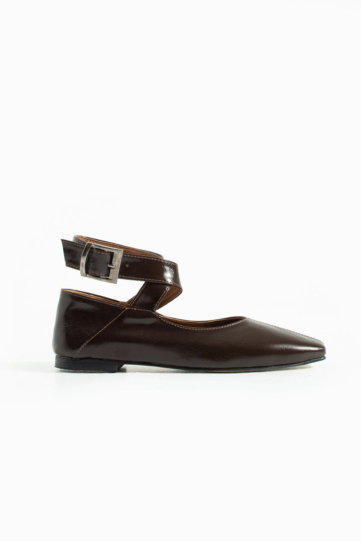 Kadın Kahverengi Günlük Babet Ayakkabı Bilekten Bağlamalı Rahat Düz Taban Solea