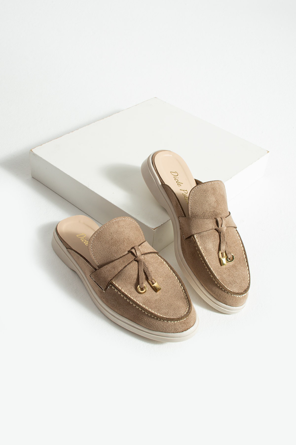 Kadın Vizon Süet Slip-On Loafer Kadın Terlik Luna