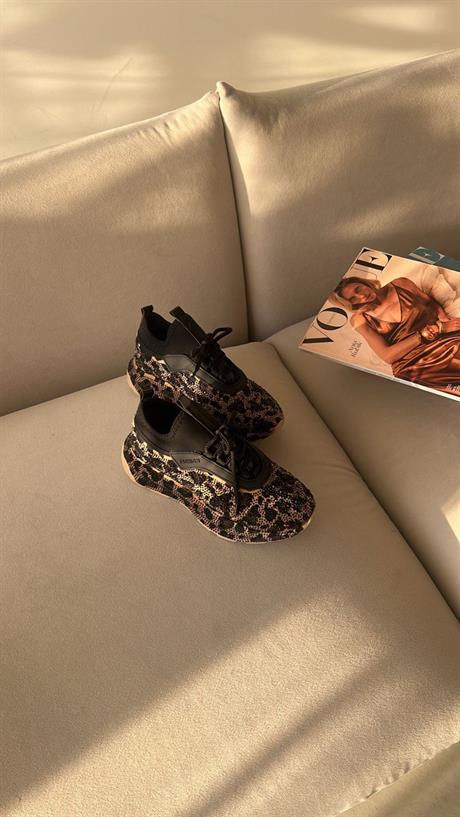 Leopar Taşlı Kadın Günlük Spor Ayakkabı Kalın Taban Velda