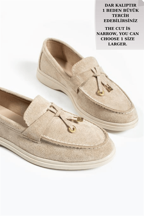 Woller Bej Loafer Süet Kadın Ayakkabı
