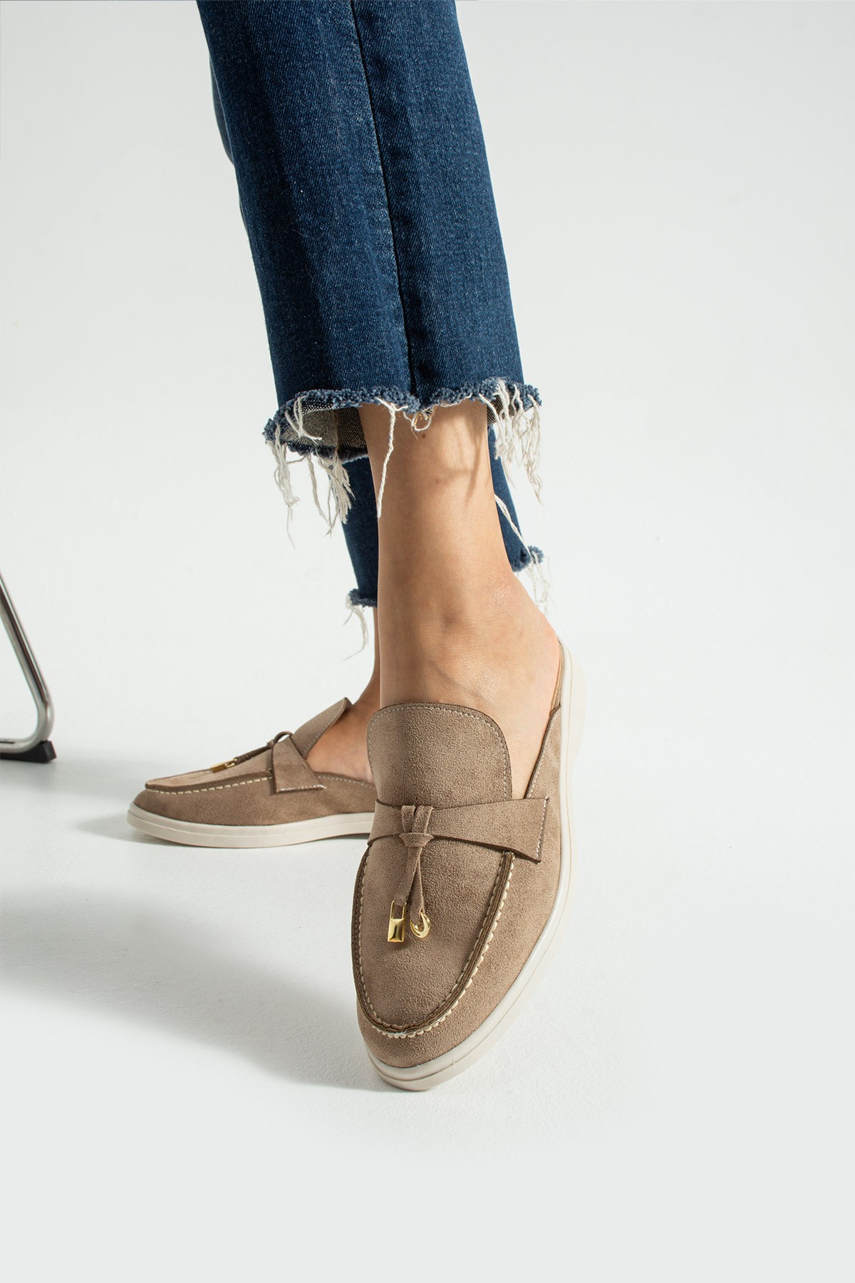 Kadın Vizon Süet Slip-On Loafer Kadın Terlik Luna