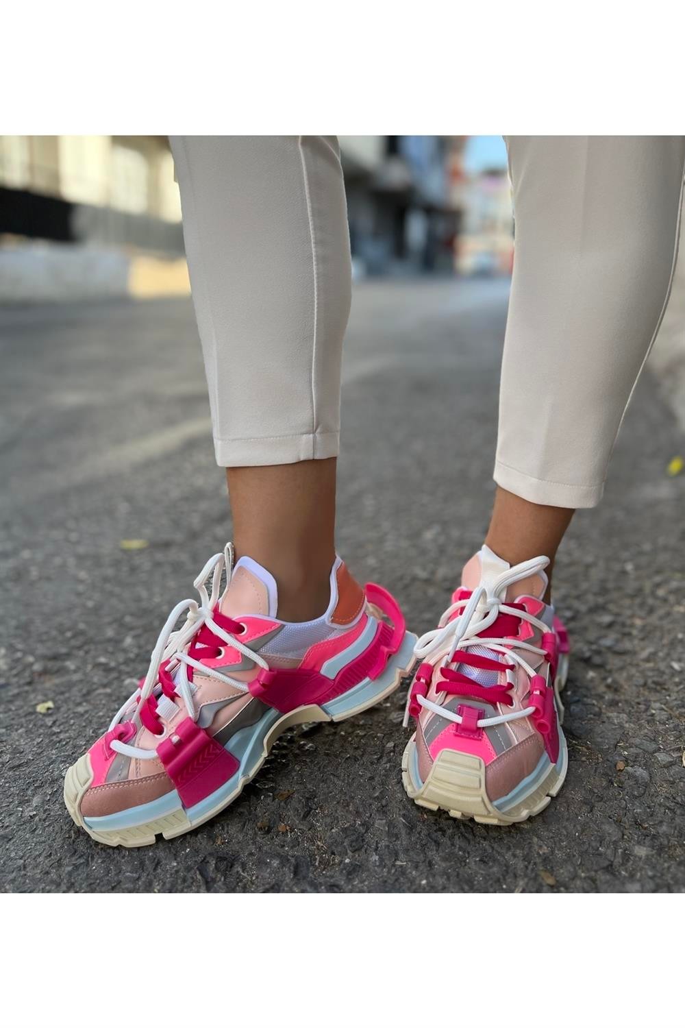 Kadın lopez Pudra Fujya Bağcık Detaylı Sneaker Spor Ayakkabı
