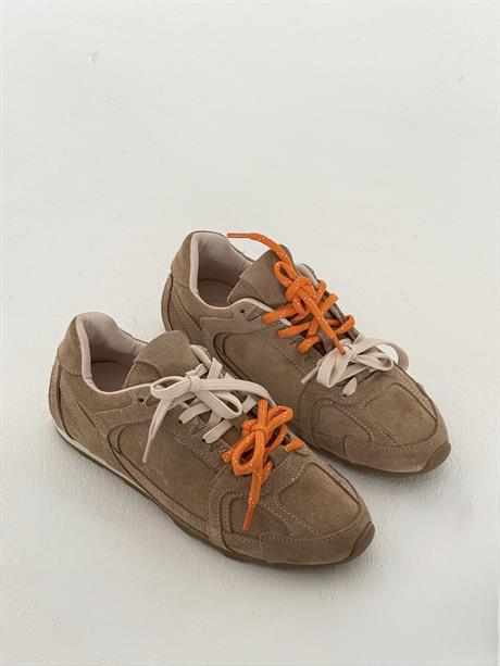 Kadın Vizon Hakiki Deri Süet Çift Bağcıklı Renkli Sneaker Spor Ayakkabı Olessa