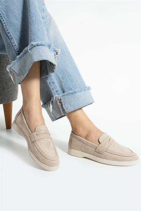 Bej Süet Loafer Günlük Ayakkabı Kadın Gabby