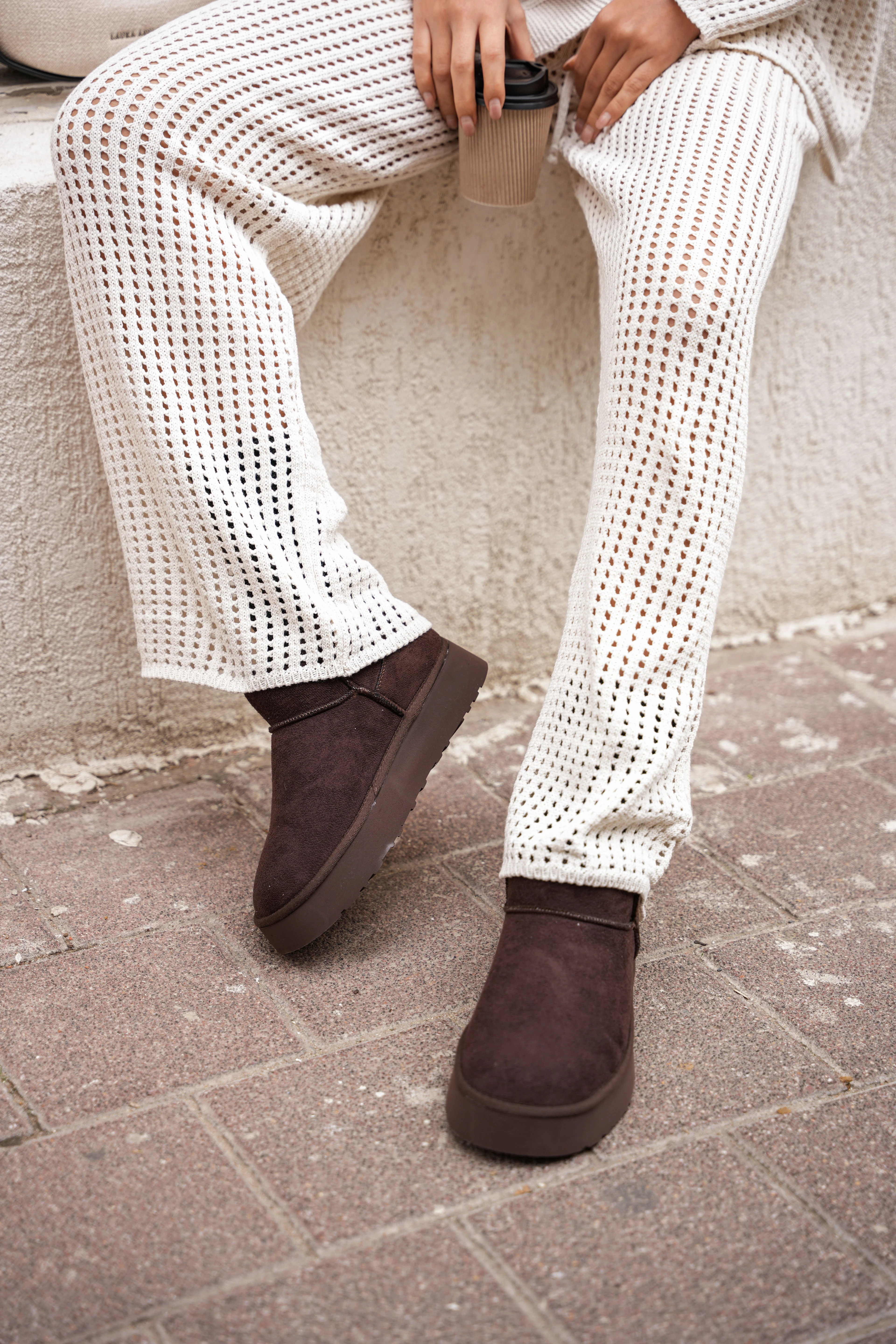 Mini Kahve Süet İçi Kürklü Kalın Taban Kadın Bot Soul