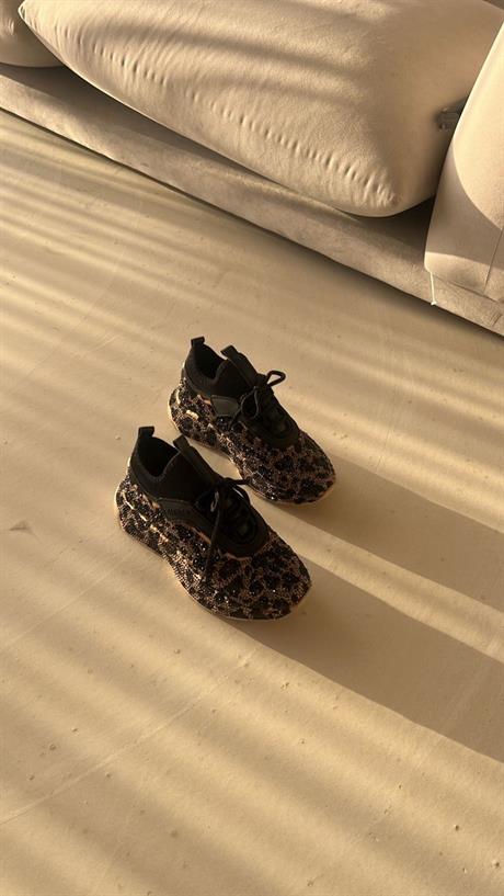 Leopar Taşlı Kadın Günlük Spor Ayakkabı Kalın Taban Velda