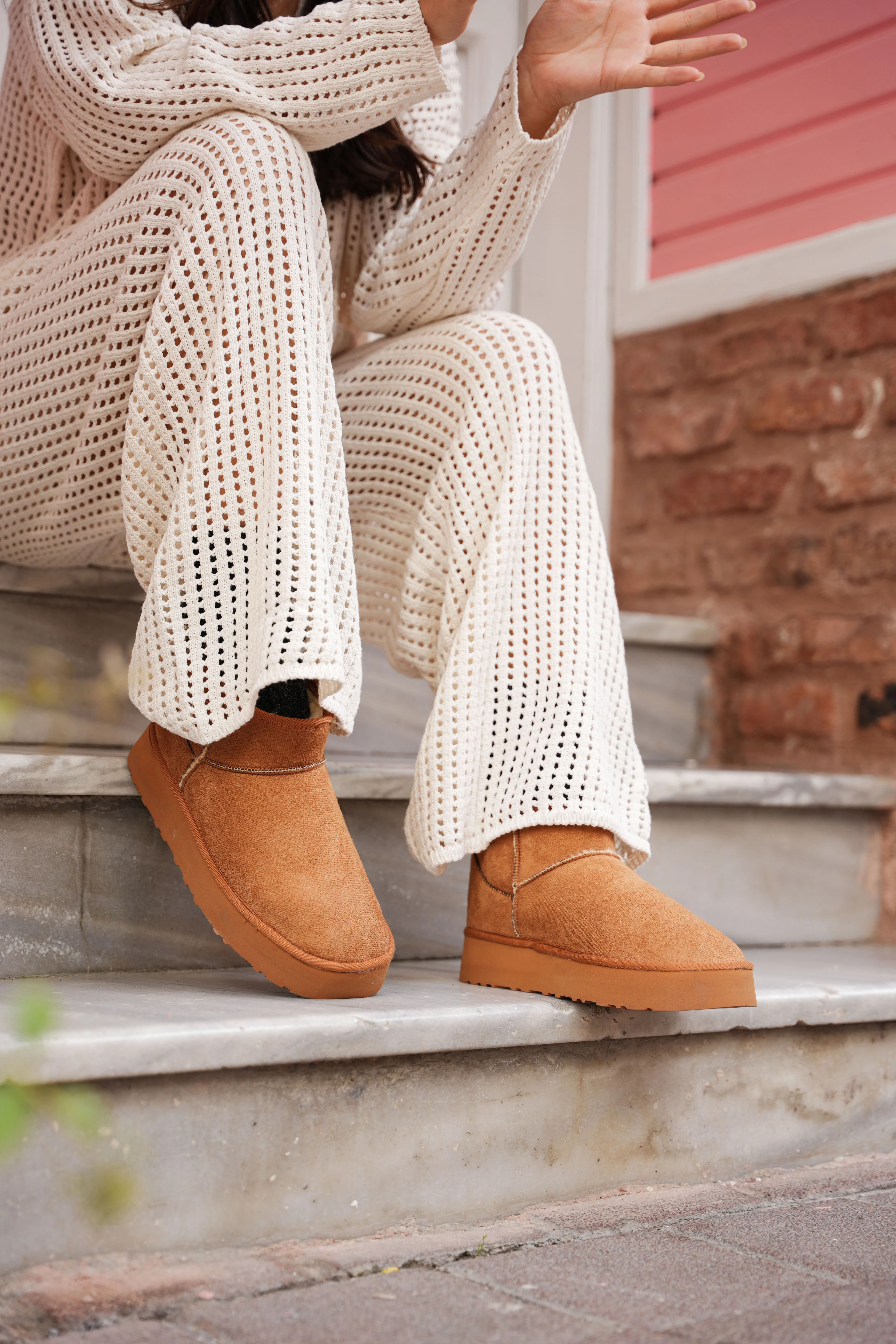 Mini Taba Süet İçi Kürklü Kalın Taban Kadın Bot Soul