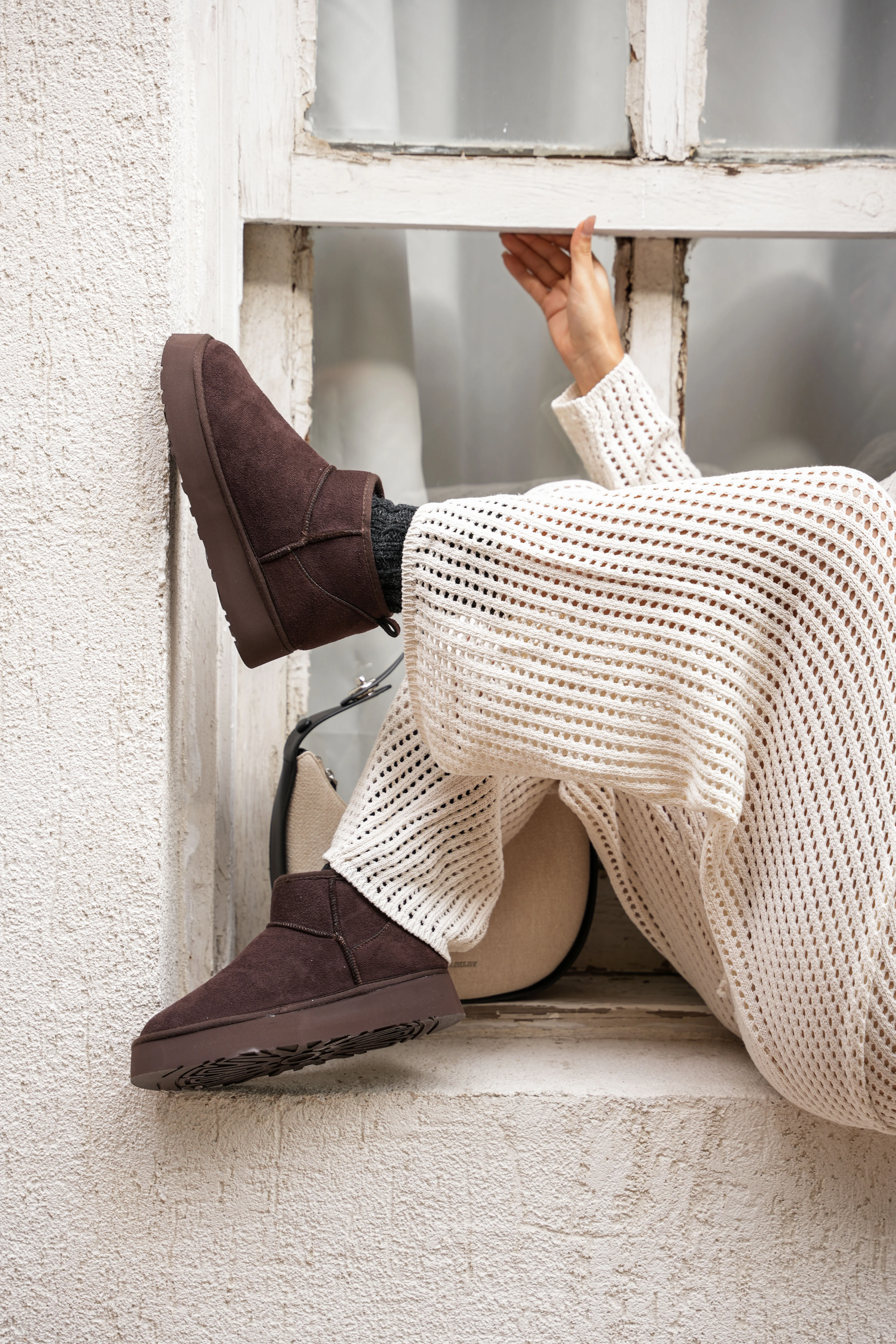 Mini Kahve Süet İçi Kürklü Kalın Taban Kadın Bot Soul