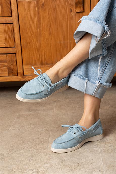 Kadın Bebemavi Süet Düz Taban Bağcıklı Loafer Günlük Ayakkabı Bonk