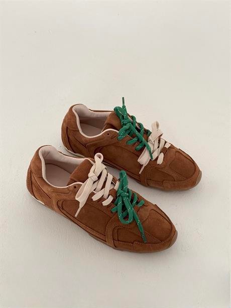 Kadın Taba Hakiki Deri Süet Çift Bağcıklı Renkli Sneaker Spor Ayakkabı Olessa
